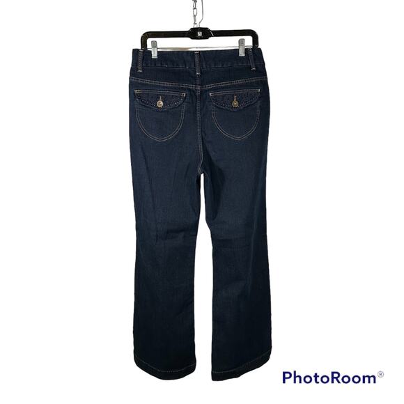3/$20 Christopher & Banks Women's 10 Dark Wash High Rise Flare Leg Jeans Boho - Picture 2 of 10